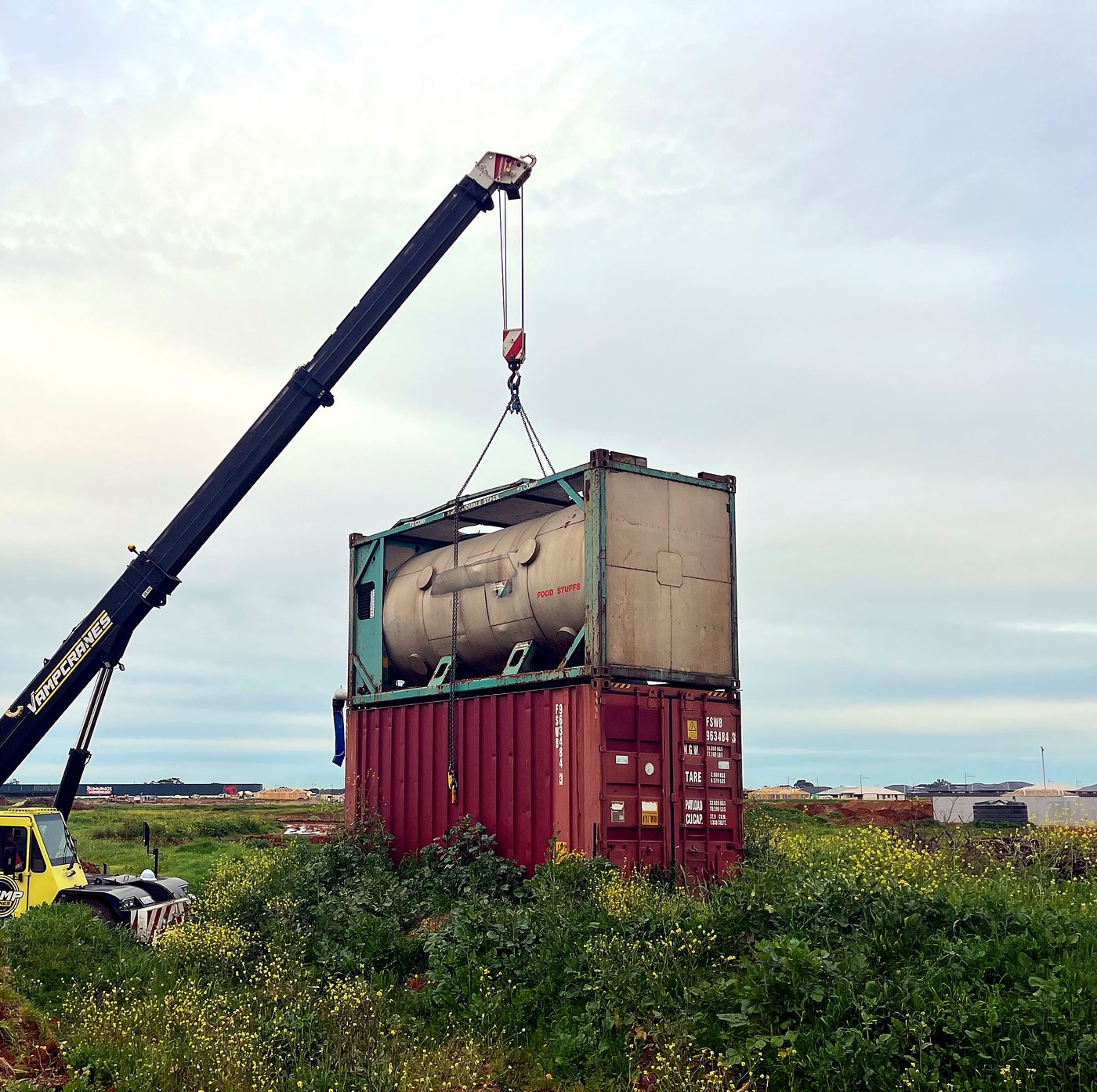20,000 litre quick-fill unit being craned into position on site
